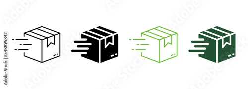 Parcel Box Fast Delivery Service Silhouette and Line Icon. Speed Deliver Cube Package Pictogram. Post Company Quick Express Delivery Package Icon. Editable Stroke. Isolated Vector Illustration