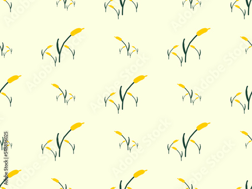 Flower cartoon character seamless pattern on yellow background