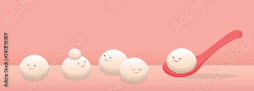 Tangyuan mascot, playful and cute expression, glutinous rice sweet food in Asia, traditional dim sum for Lantern Festival or Winter Solstice, for poster design