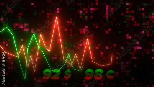 Animation for business with the dollar and euro exchange rate. Motion. Bright moving chart with exchange rate of money. Economics and Business with chart and courses