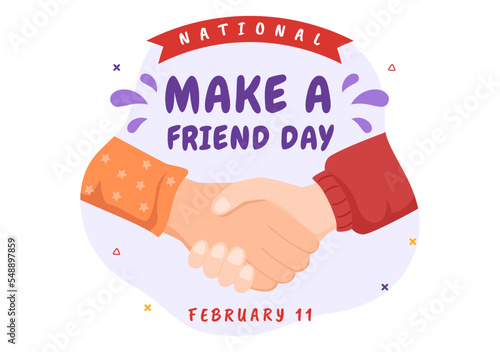 National Make a Friend Day Observed on February 11th to Meet Someone and a New Friendship in Flat Cartoon Hand Drawn Templates Illustration