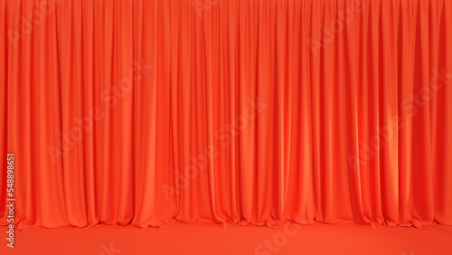 Orange velvet light theater curtain for Background of close0d orange velvet curtains, 3d rendering photo