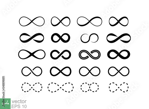 Infinity icon set. Loop symbol, eternal, endless, forever, 8 shape, cycle, limitless concept. Simple flat style. Vector illustration isolated on white background. EPS 10.