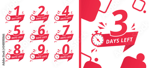 Countdown left days banner. count time sale. Nine, eight, seven, six, five, four, three, two, one, zero days left. Vector illustration. EPS 10.