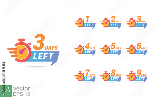 Countdown left days banner. count time sale. Nine, eight, seven, six, five, four, three, two, one, zero days left. Vector illustration. EPS 10.