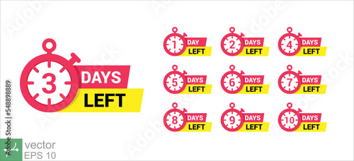 Countdown left days banner. count time sale. Nine, eight, seven, six, five, four, three, two, one, zero days left. Vector illustration. EPS 10.