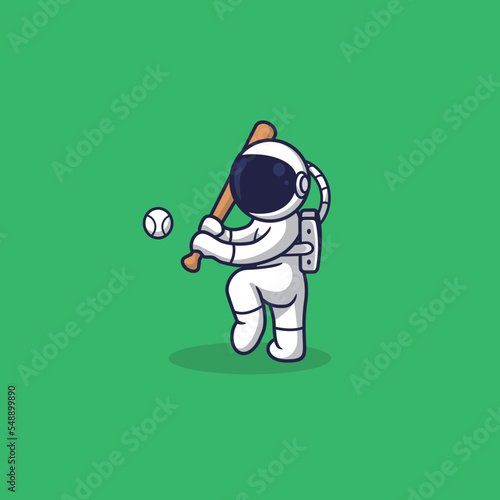 Astronaut playing baseball ,cartoon vector illustration,suitable for icon,sticker,wallpaper,etc.flat style