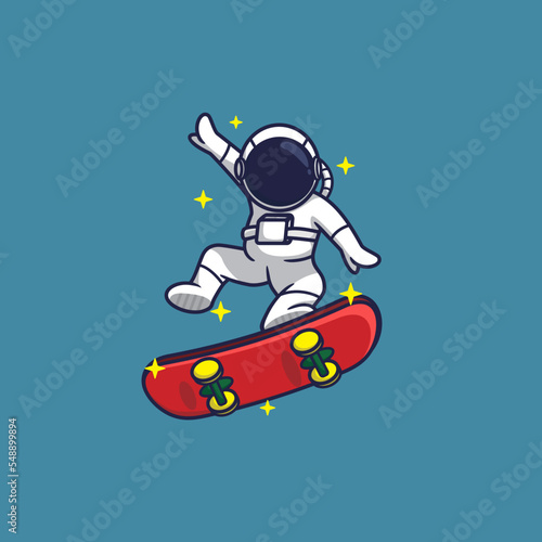 cute astronaut playing skateboard ,cartoon vector illustration,suitable for icon,sticker,wallpaper,etc.flat style