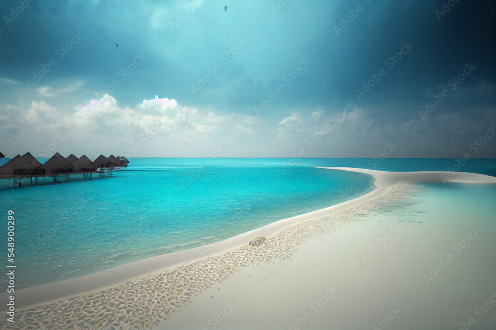 Tropical paradise island, Sky meeting the Beach, Blue sea 