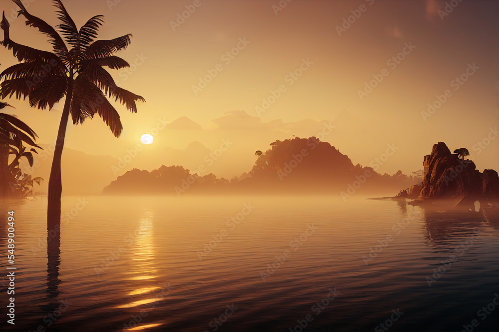 Sunset over the sea, Beaiutiful Environment, sunny Days, Glowing Environment