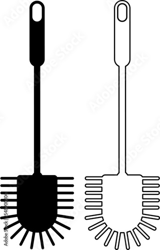 outline silhouette toilet brush icon set isolated on white background