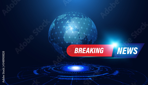 Abstract world circle breaking news concept background urgent news coverage latest news on a blue background.