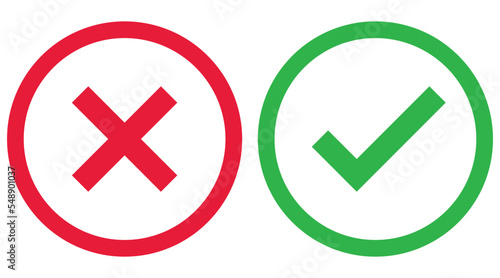 right and wrong icon, confirm and cancel sign of making agreement, positive or negative symbol photo