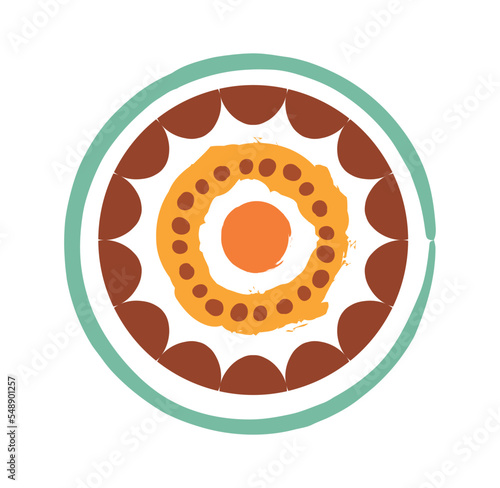 Ethnic colorful ornament. Round logotype for company and organization. Fashion, trend and Style. Sticker for social networks and messengers. abstract patterns. Cartoon flat vector illustration