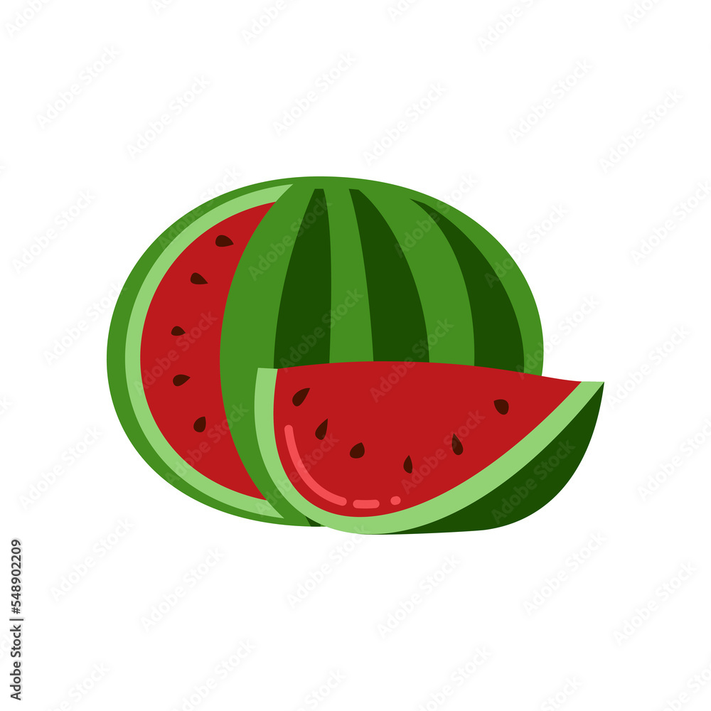 Watermelon illustration. Watermelon for trip to sea isolated on white background. Summer, recreation concept Watermelon illustration. Watermelon for trip to sea isolated on white background. Summer, recreation concept