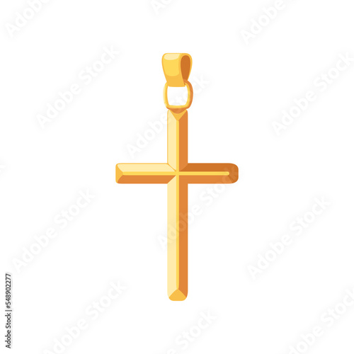 Cross pendant made of gold vector illustration. Cartoon drawing of elegant golden cross. Jewelry, accessories, luxury concept