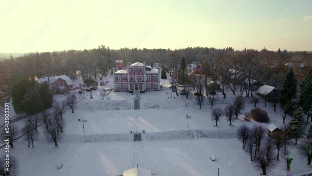 Flying around Birini castle in winter, Latvia Flying around Birini castle in winter, Latvia