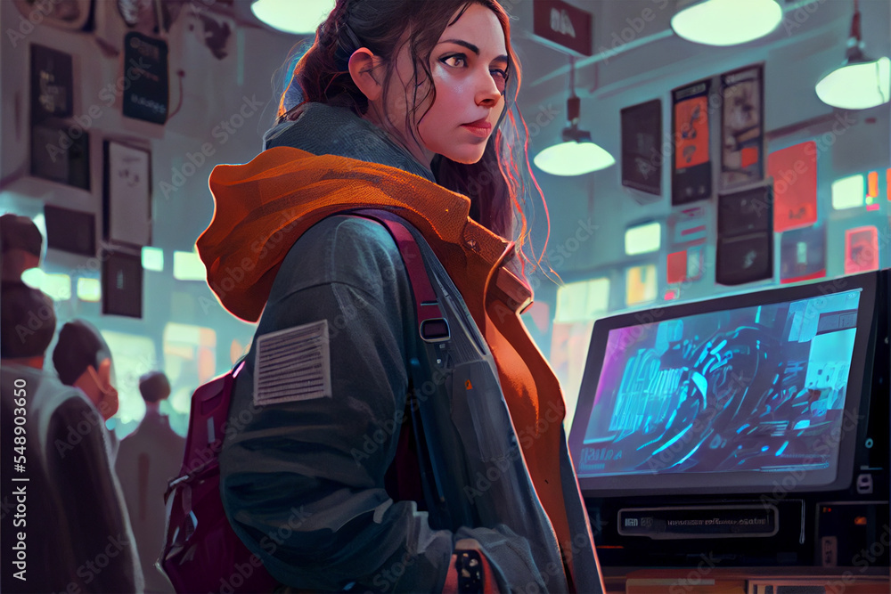 Obraz premium girl shopping in the metaverse