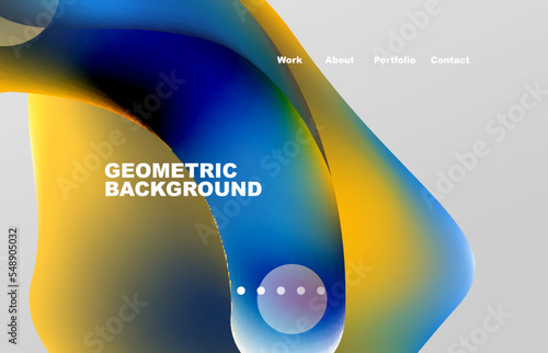 Landing page abstract liquid background. Flowing shapes, round design and circle. Web page for website or mobile app wallpaper