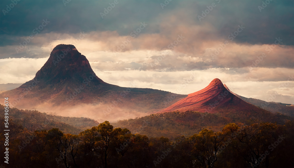 Colorful mountain in australia with cloudy sky
