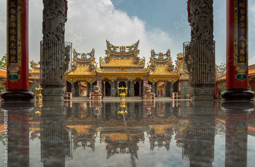 Architecture in front of The taiwanese temple at Wat thamma katanyu or Tham Katanya Shrine Foundation (Sian Lor Tai Tian Gong). Space for text, Selective focus. photo