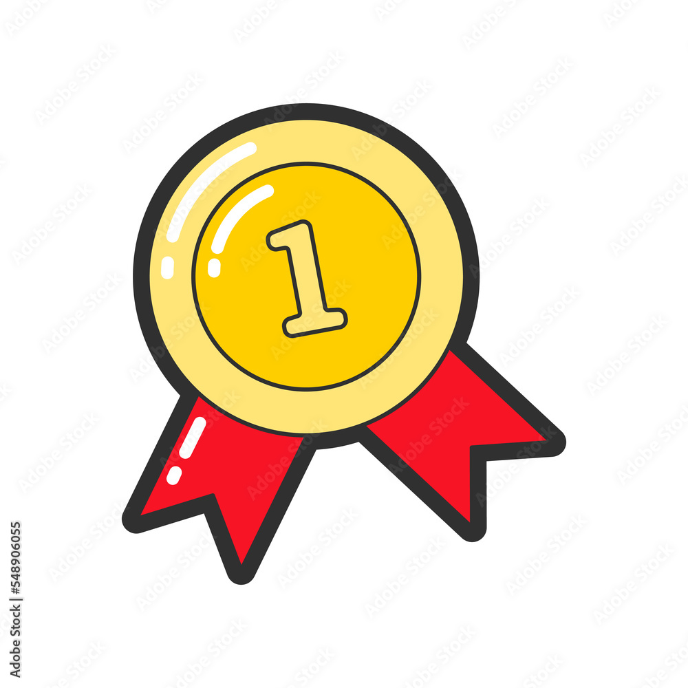 Trendy fashion patch or badge of golden medal illustration. Cute golden medal sticker. Style, embroidery concept