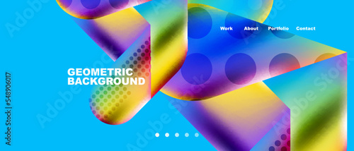 Landing page background template. Colorful plastic round shapes abstract composition. Vector illustration for wallpaper, banner, background