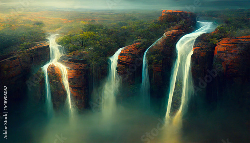 Beautiful mountain waterfalls in forest