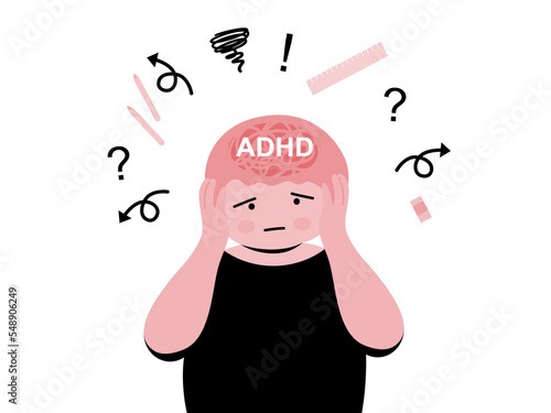 ADHD boy is forgetting where he’ve put school supplies, flat vector illustration.