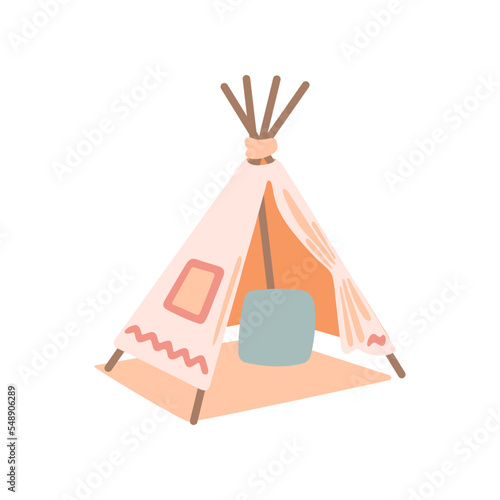 Nursery tipi or wigwam in Boho style vector illustration. Teepee for newborn babies isolated on white background. concept