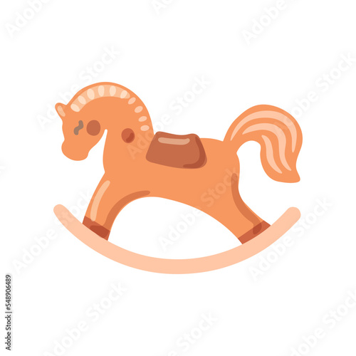 Nursery rocking horse in Boho style vector illustration. Rocking horse for newborn babies isolated on white background. concept