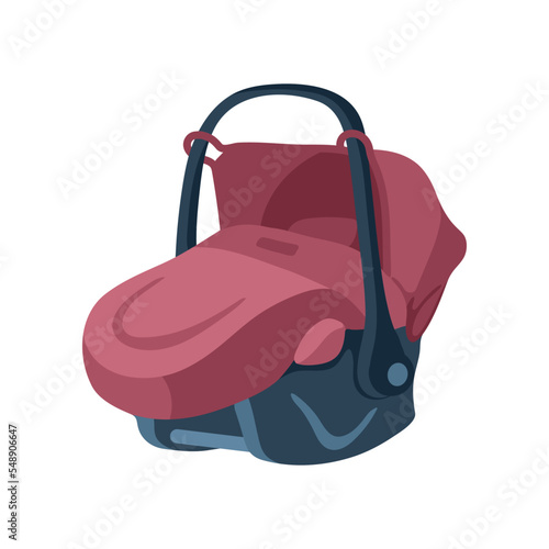 Dark red car seat for babies vector illustration. Infant car seat isolated on white background. Safety, transportation, baby care concept