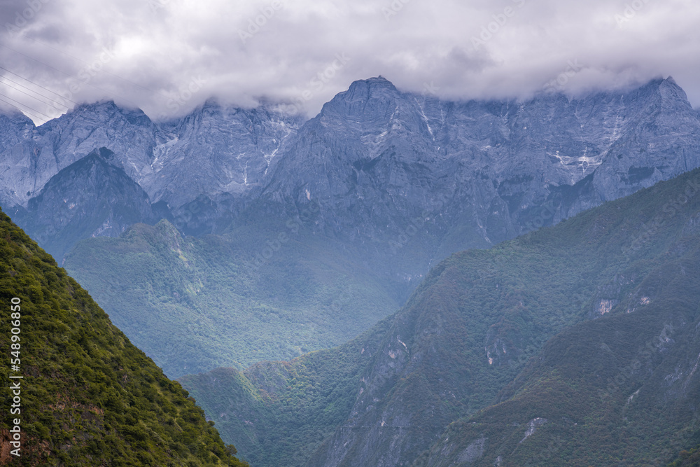 Tiger Leaping Gorge mountain view under the dense clouds, Yunnan, China