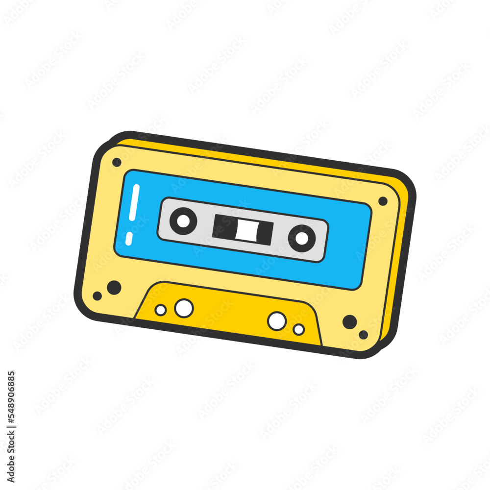 Fototapeta premium Trendy fashion patch or badge of cassette tape illustration. Cute .cassette tape sticker. Style, embroidery concept