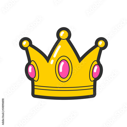 Trendy fashion patch or badge of golden crown illustration. Cute golden crown sticker. Style, embroidery concept
