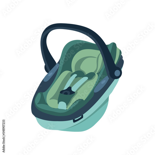 Dark green car seat for babies vector illustration. Infant car seat isolated on white background. Safety, transportation, baby care concept