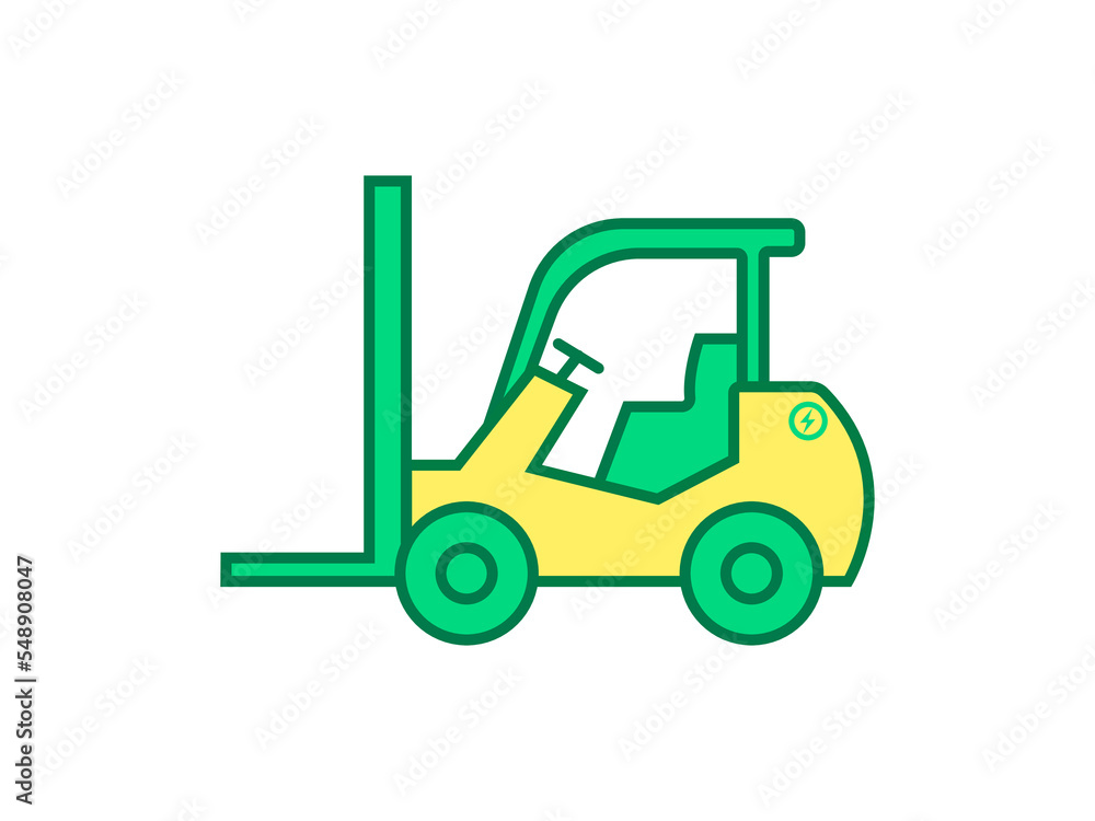 Electric forklift in a solar cell charging station. Electric forklift in a solar cell charging station.
