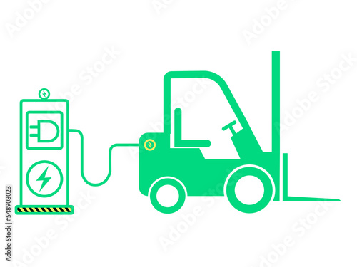 Electric forklift in a solar cell charging station.