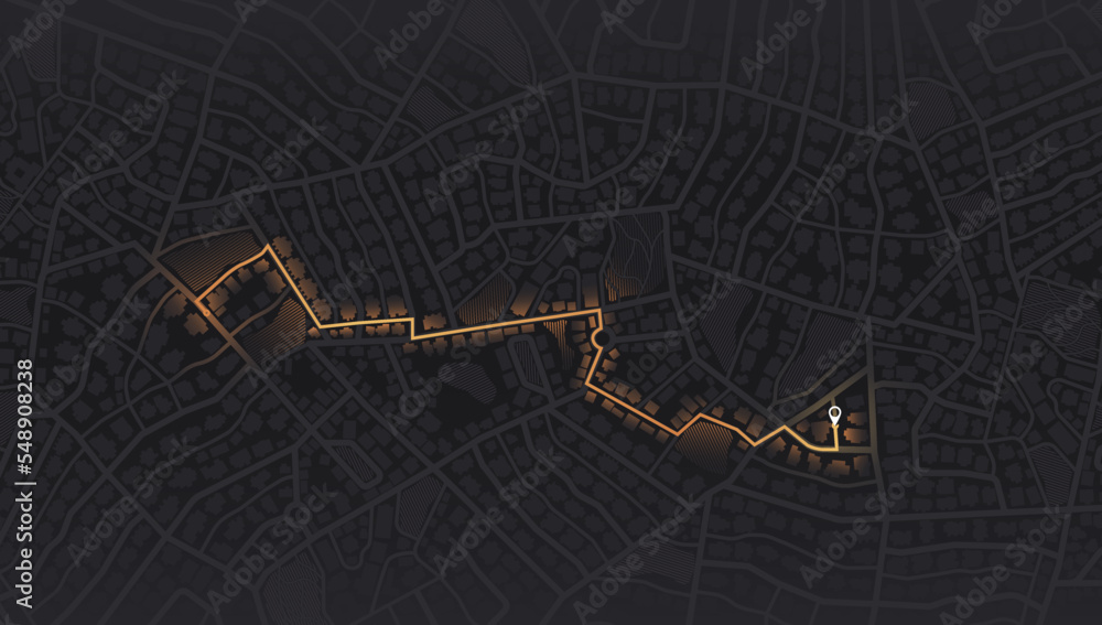 Gps map navigation to own house. View from above the map buildings. Detailed view of city. Decorative graphic tourist map City top view. Abstract background. Flat style, Vector, illustration isolated.