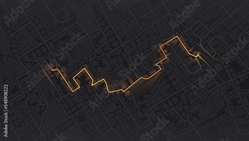 Gps map navigation to own house. View from above the map buildings. Detailed view of city. Decorative graphic tourist map City top view. Abstract background. Flat style, Vector, illustration isolated.