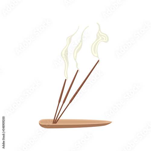 Incense sticks on plate for house vector illustration. Cute home diffusers with flower scent isolated on white background. Aromatherapy, relaxation, comfort concept