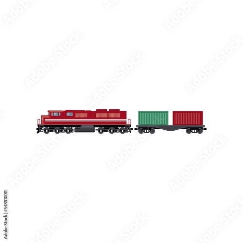 Cargo train with freight flat vector illustration. Cartoon drawing of cargo tools isolated on white background. Shipment, delivery service concept