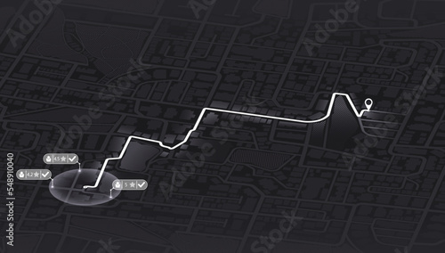 Pick up taxi. Gps map navigation to own house. Detailed view of city. Passenger location sharing for driver. City top view. Online navigation. Flat style, Vector, illustration isolated.