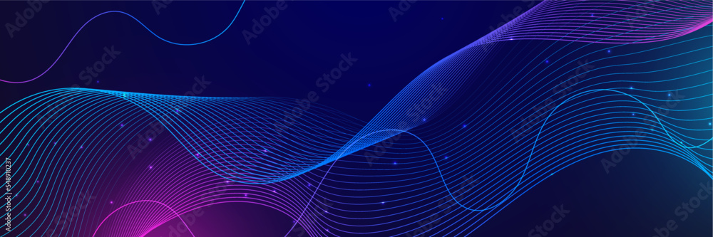 Abstract vector wave line flowing blue and pink purple gradient color isolated on black background for design elements in concept technology, music, science, A.I, tech banner Abstract vector wave line flowing blue and pink purple gradient color isolated on black background for design elements in concept technology, music, science, A.I, tech banner