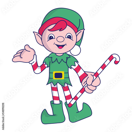 Funny Christmas elf character, cute santas helper elves.