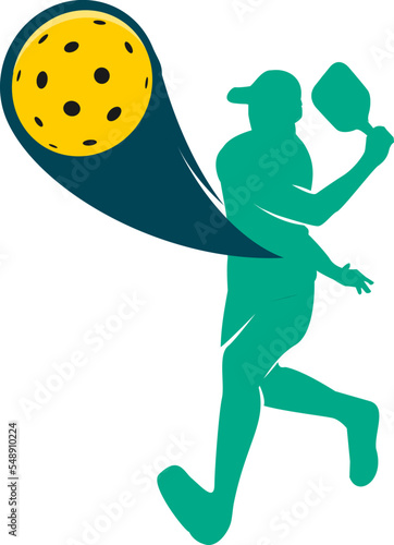 Great editable vector design of pickleball player with smash on the ball suit for any digital and print graphic resources