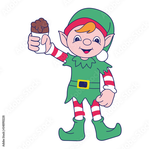 Funny Christmas elf character, cute santas helper elves.