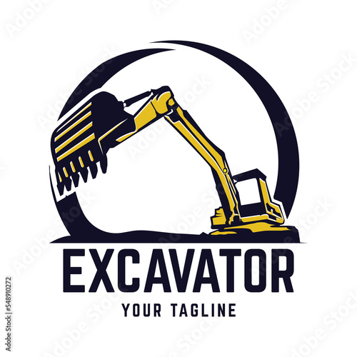Excavator logo emblems design, building machine, constructing equipment logo template