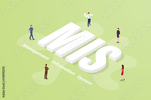 mis management information system big text word and people around with modern isometric style