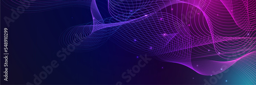 Abstract vector wave line flowing blue and pink purple gradient color isolated on black background for design elements in concept technology, music, science, A.I, tech banner